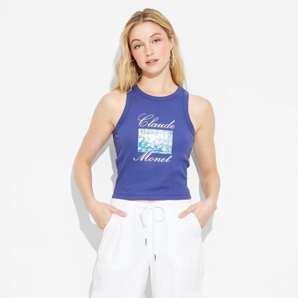 NEW Women's Claude Monet Graphic Tank Top - Navy Blue XS